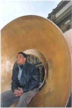 Fred Eversley Trihorn with artist in Piazza della Republicca, Florence IT 2003, photo credit Elaine Poggi