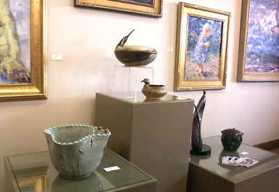 Michael Anderson stoneware at Artique Ltd, Scott Switzer oil in background