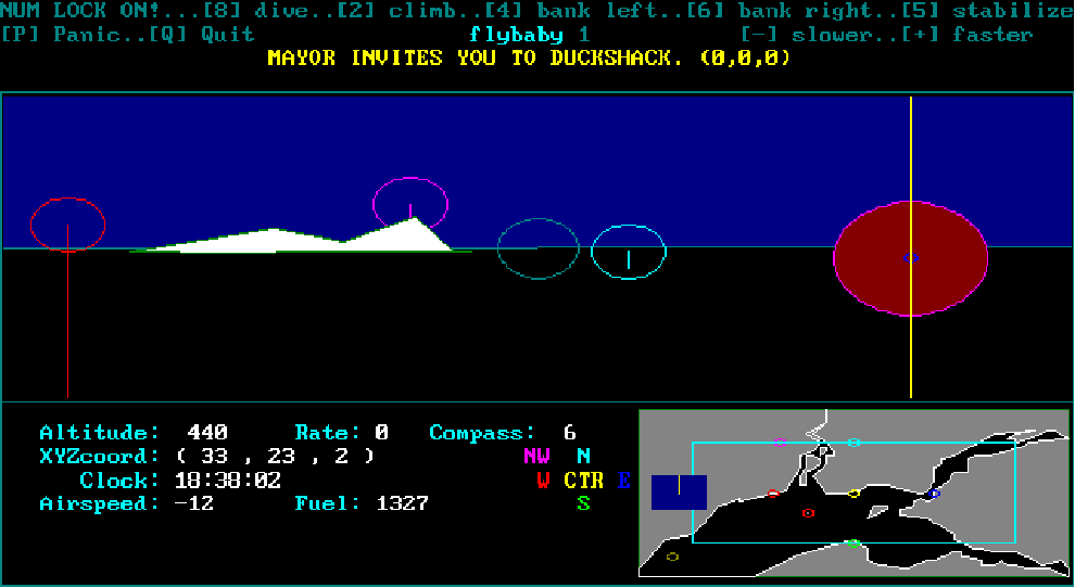 CHAX has some fun games including BUGSY, SKYBET, and the simulated tour of Cook Inlet called FLYBABY pictured here.